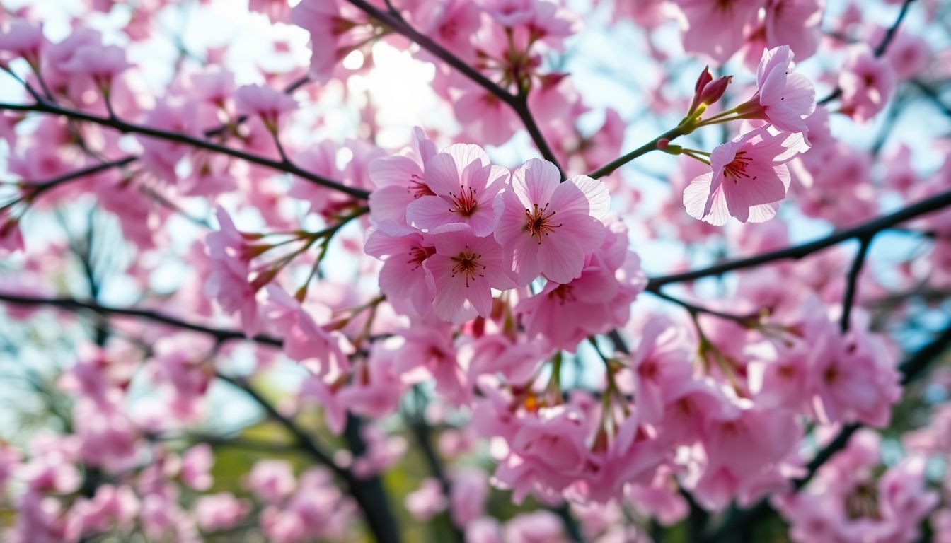 Vibrant cherry blossoms in full bloom at Brooklyn Botanic Garden.