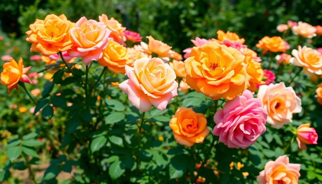 A photo of colorful blooming roses in the New York Botanical Garden.