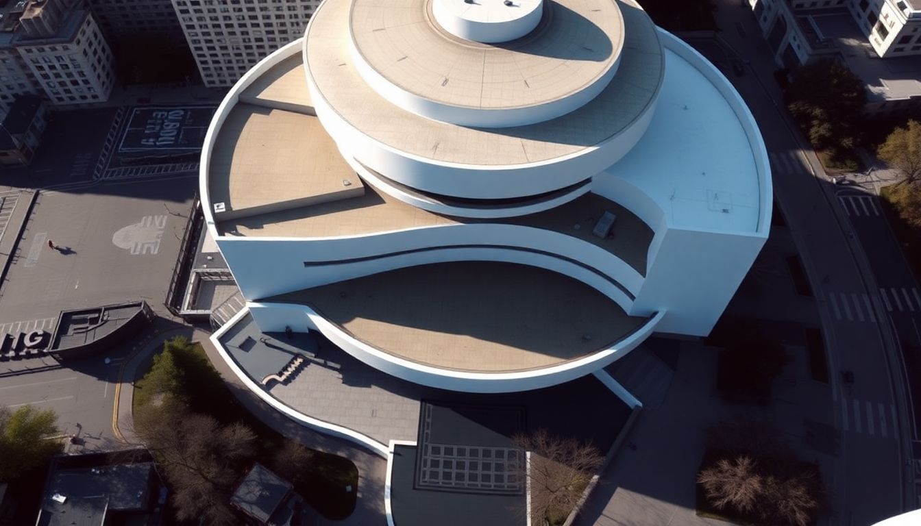 Aerial view of the Guggenheim Museum's spiral design in New York City.